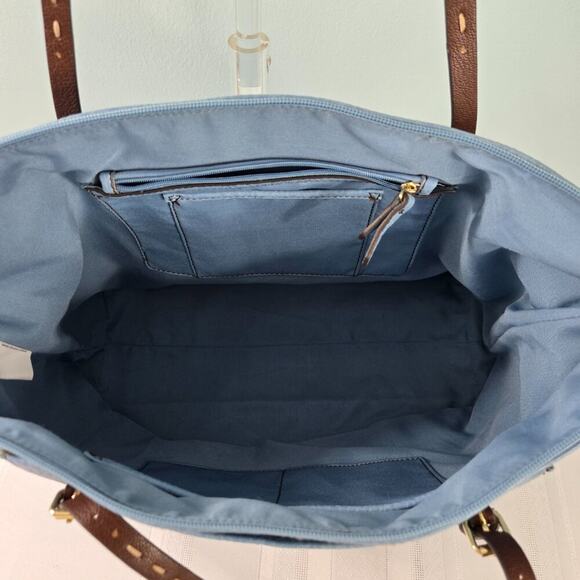 Liz Claiborne Blue Tote Bag with Brown Straps - Picture 7 of 11